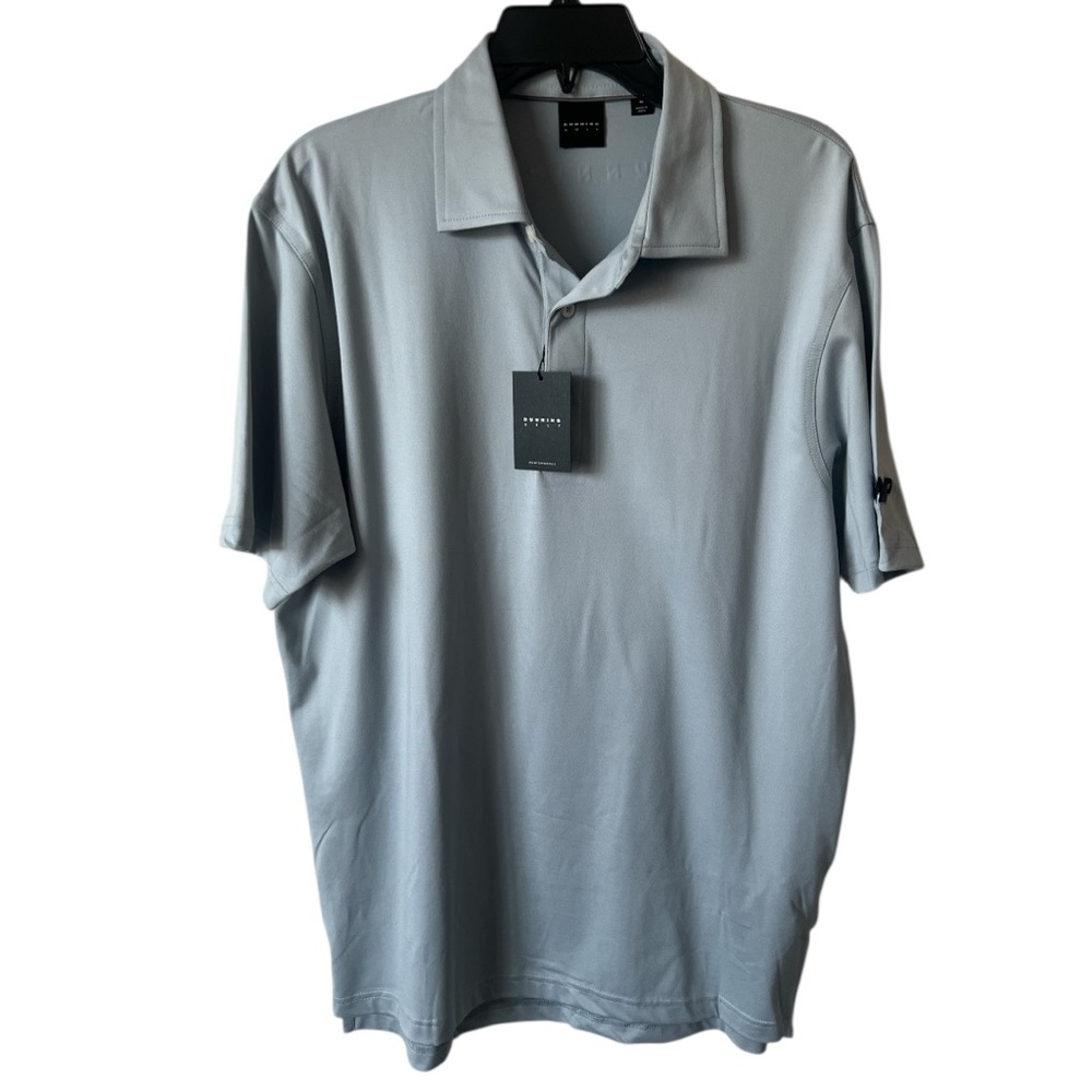 NWT Dunning Golf Performance Polo Shirt Blue Gray Medium Embroidered Trump Logo